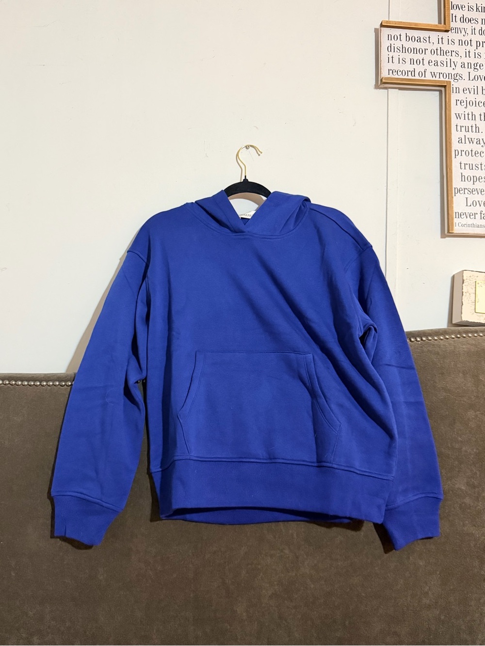 Blue Zenana Pullover Hoodie Sweatshirt